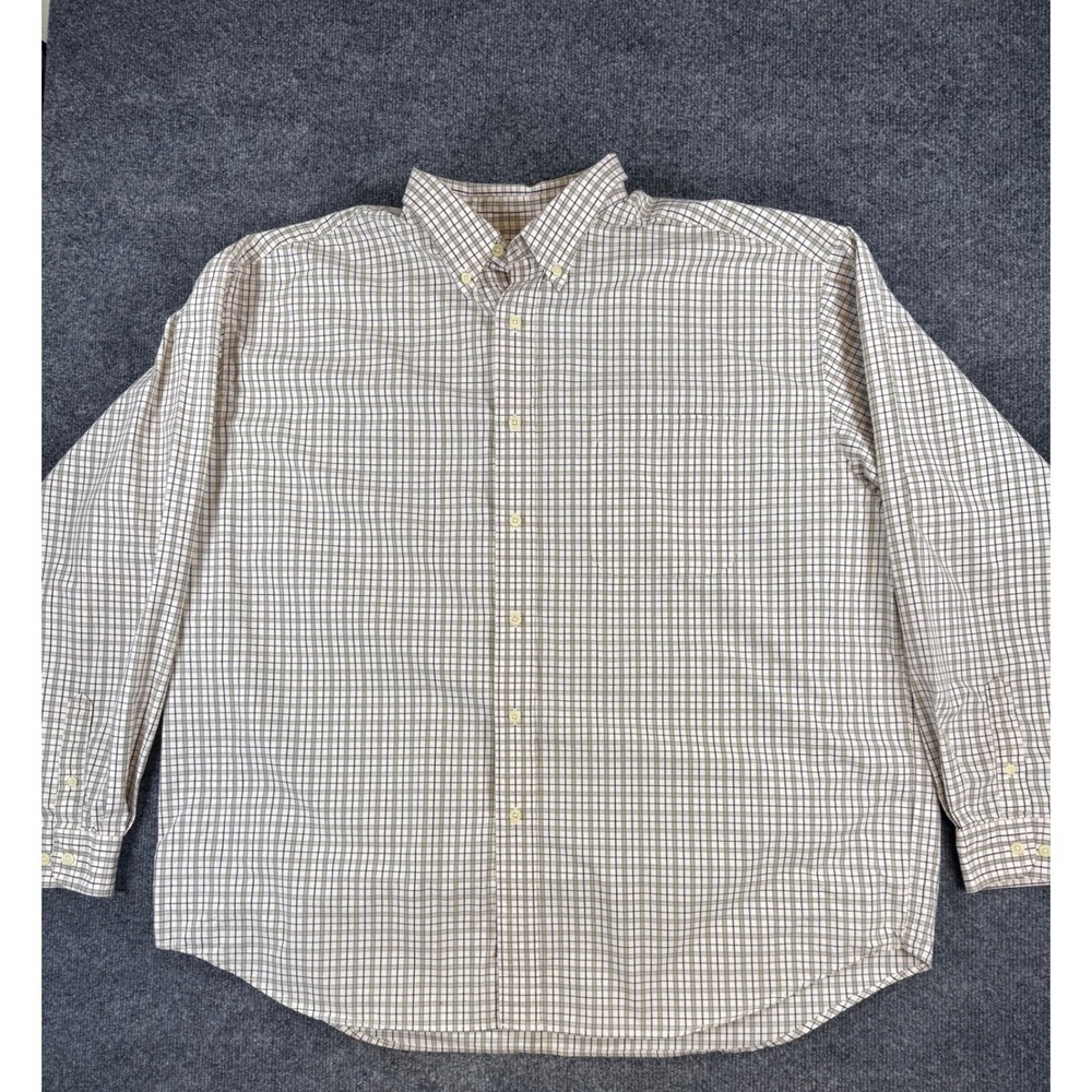 Eddie Bauer Mens XXL Plaid Button Down Shirt Green Navy Blue